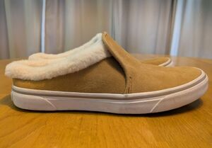 NEW Eddie Bauer Natural Suede Leather Fur Lined Slides Mules Shoes Women's Size